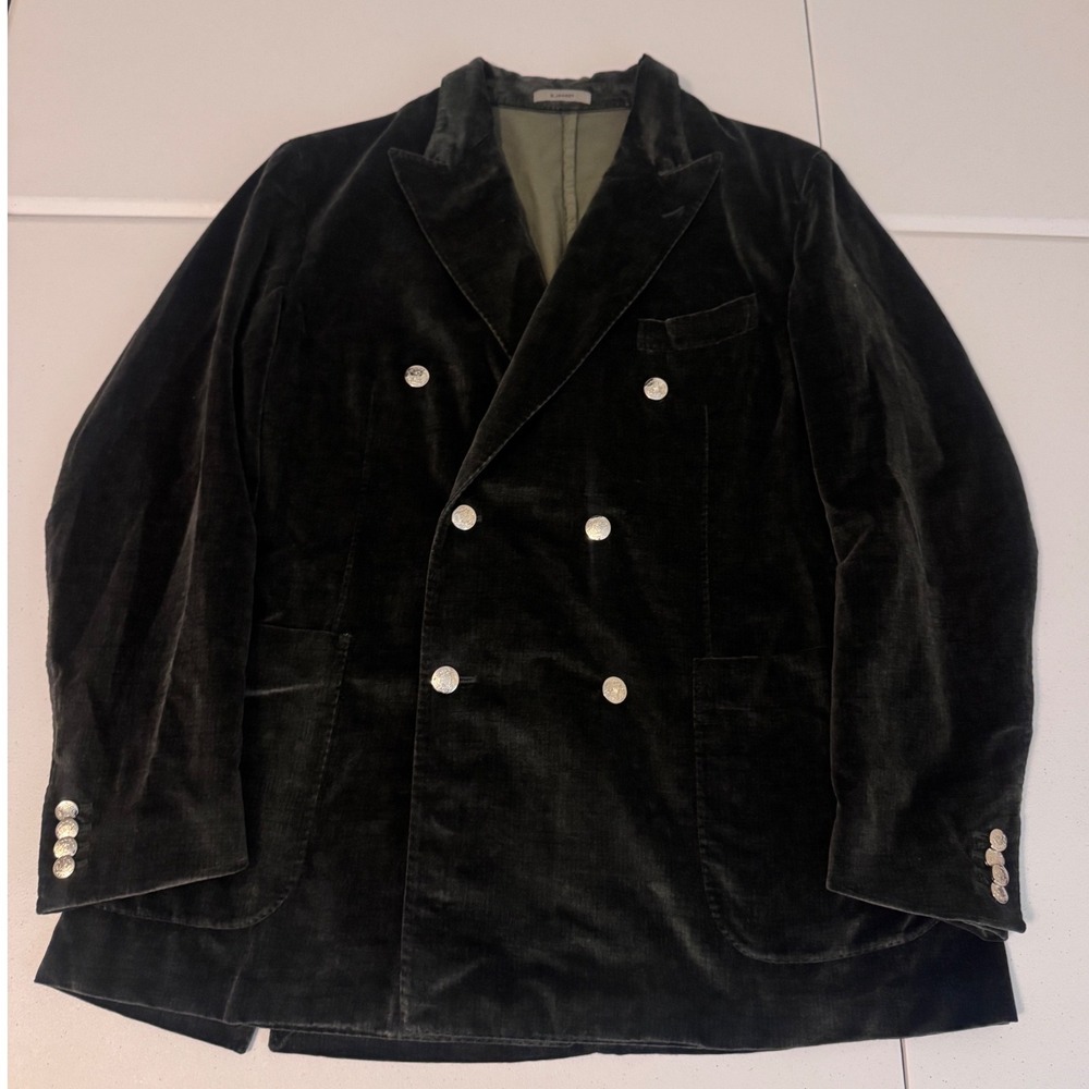 Boglioli K. Jacket Mens Green Velvet Double Breasted Blazer IT 56 US 46  hh